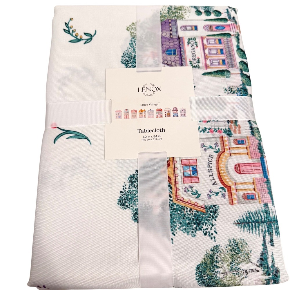 Lenox Spice Village Double Border Tablecloth 60x84 Rectangular Cottagecore NEW